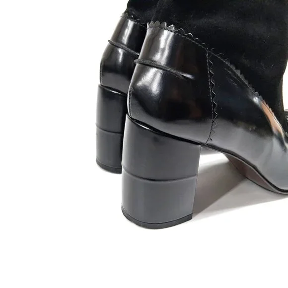 Robert Clergerie Paris Black Leather Sock Boot Heels Tassel Scallop Y2K SZ 7 - Picture 4 of 16